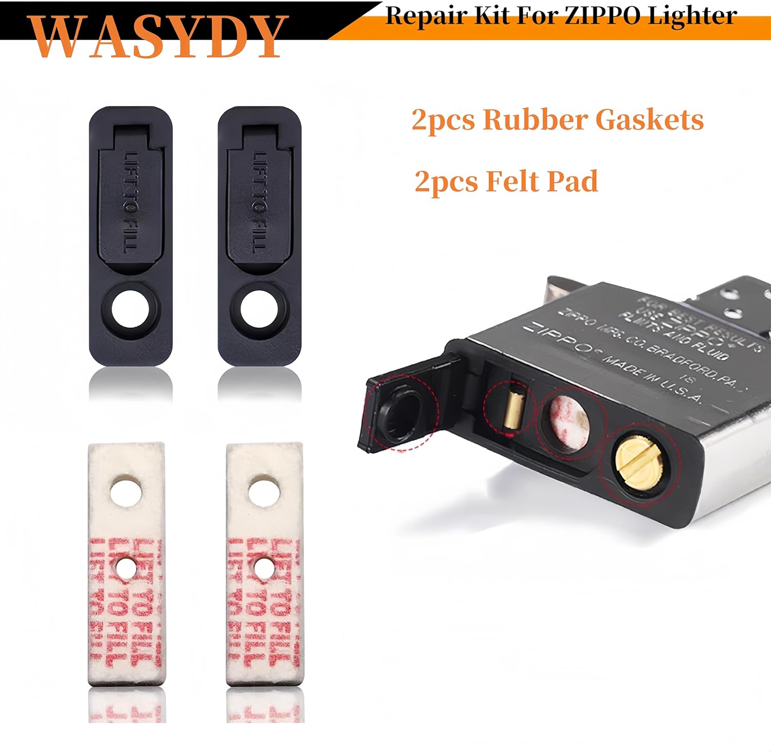 Lighter Repair Kit，Flint and Wick Set Compatible with Zippo Lighters,Flint Stones,Copper Cotton Wick,Flint Spring, Cotton, Cotton Felt Pad & Rubber Felt Pad,Wick with Needle,Flint Wheel Set