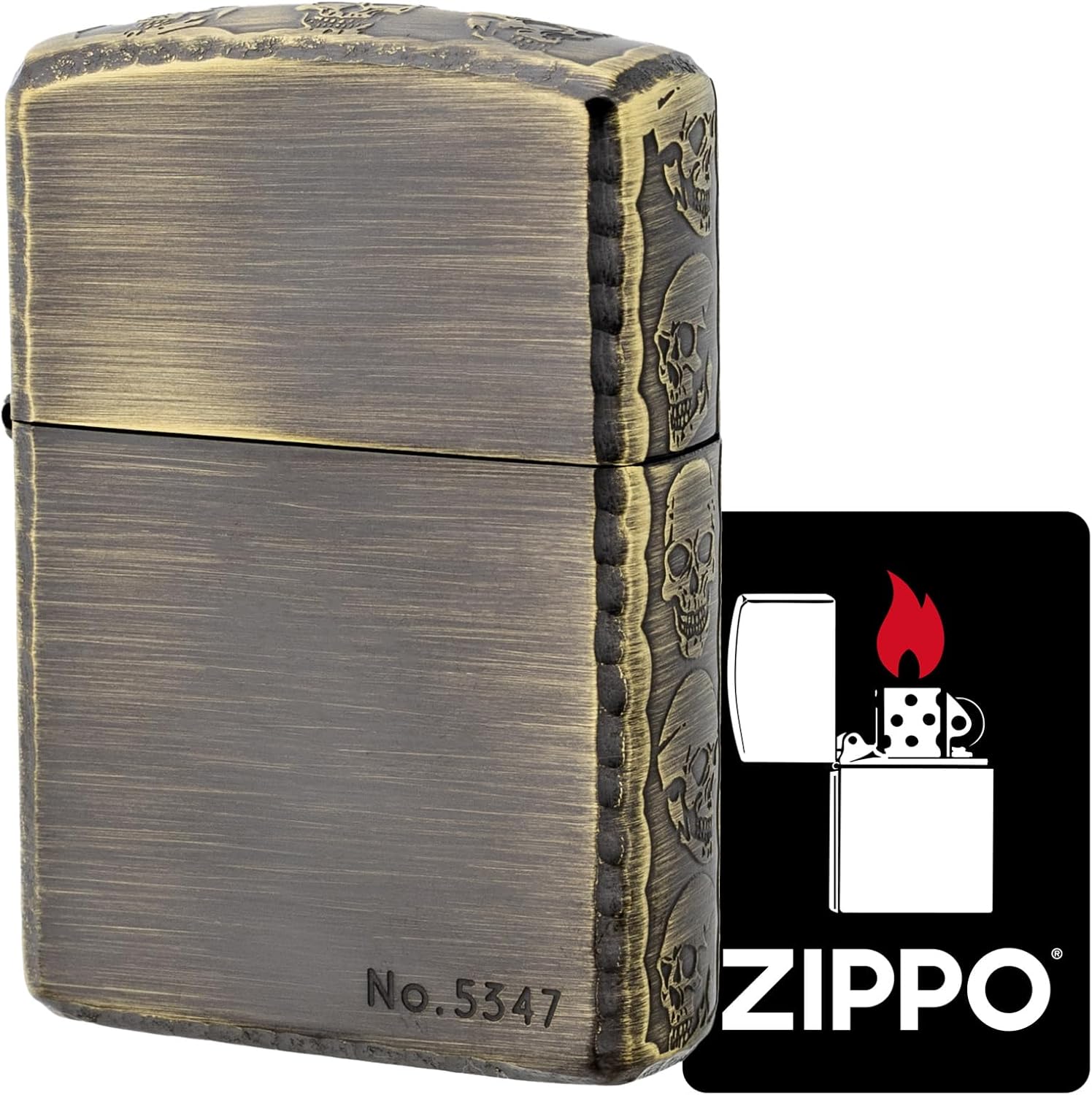 Zippo Zippo Lighter, Windproof, Brass, Armor, Etched, Skull, Multicolor