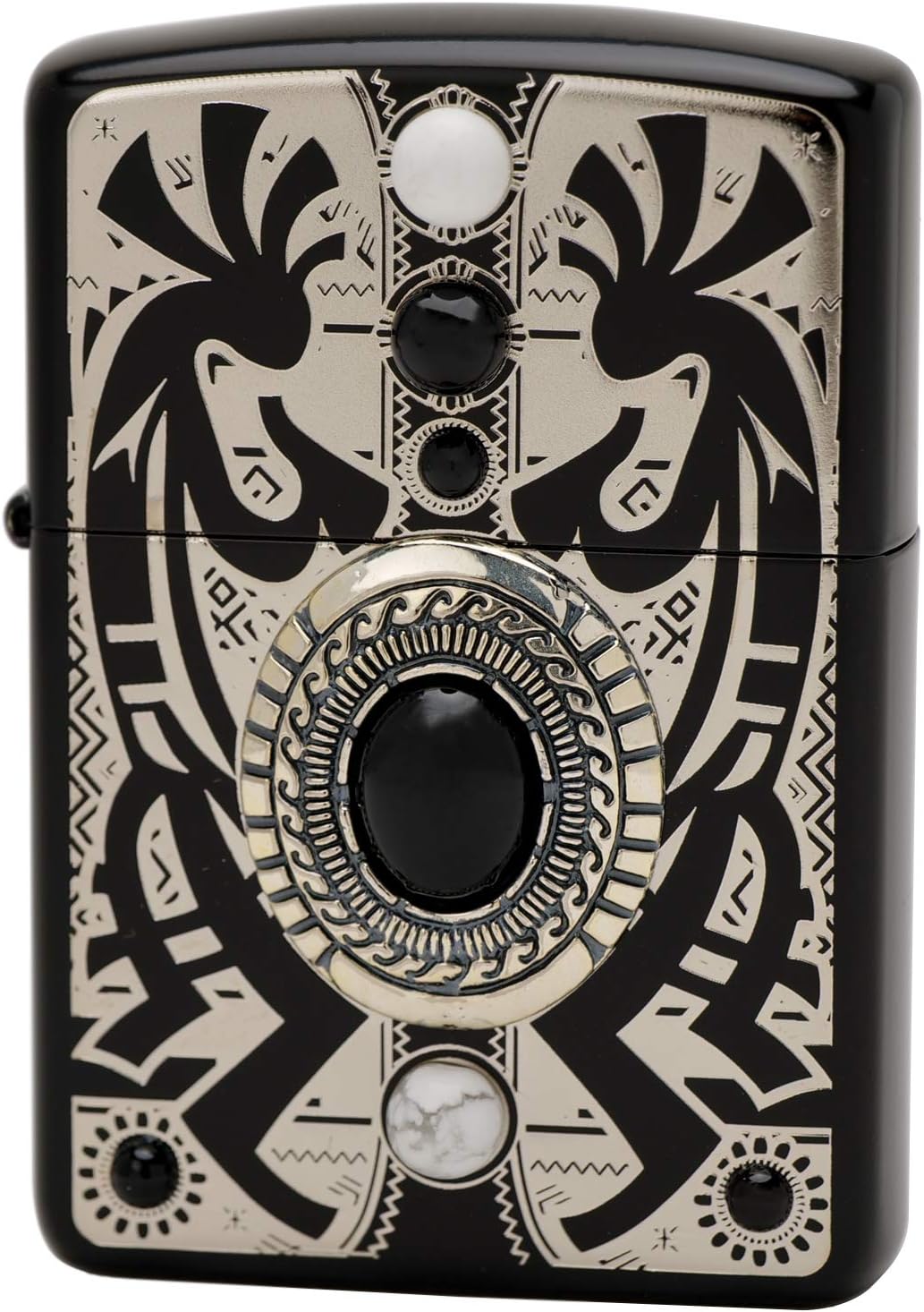 Zippo Armor Case Kokopelli Onyx Howlite Both Sides Etching Ion Black Japan Limited