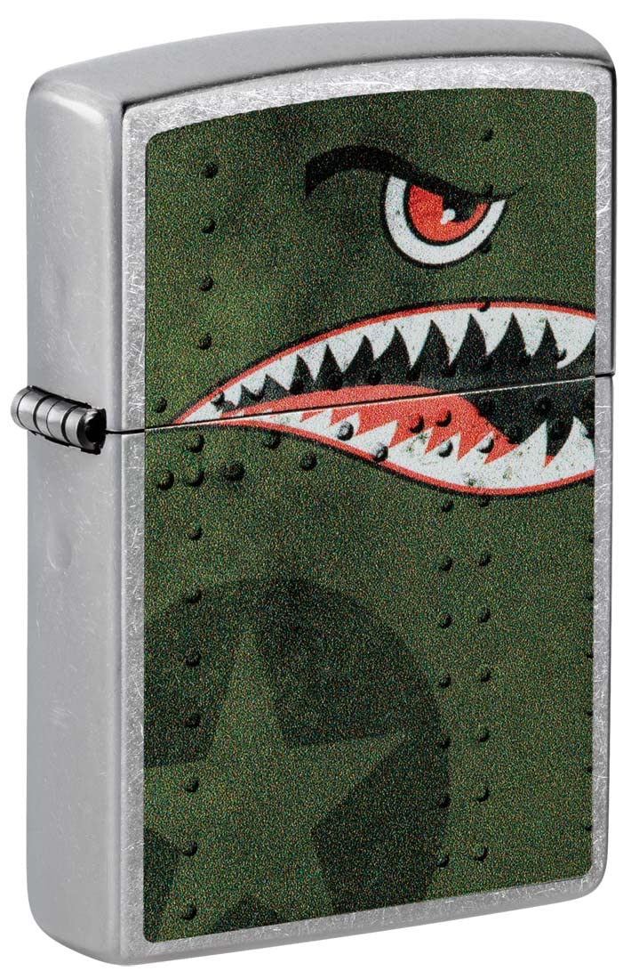 Zippo Lighter, Fighter Plane Nose Art, Shark Teeth - Green Matte 80976
