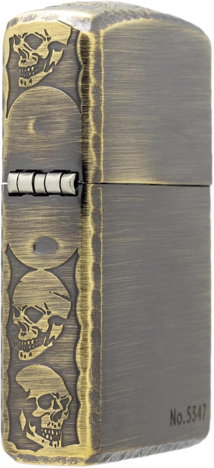 Zippo Zippo Lighter, Windproof, Brass, Armor, Etched, Skull, Multicolor