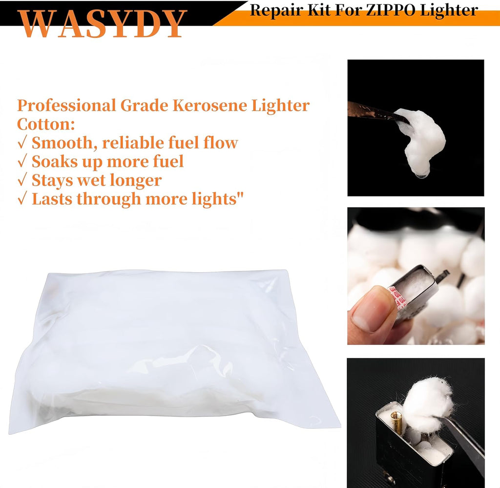 Lighter Repair Kit，Flint and Wick Set Compatible with Zippo Lighters,Flint Stones,Copper Cotton Wick,Flint Spring, Cotton, Cotton Felt Pad & Rubber Felt Pad,Wick with Needle,Flint Wheel Set