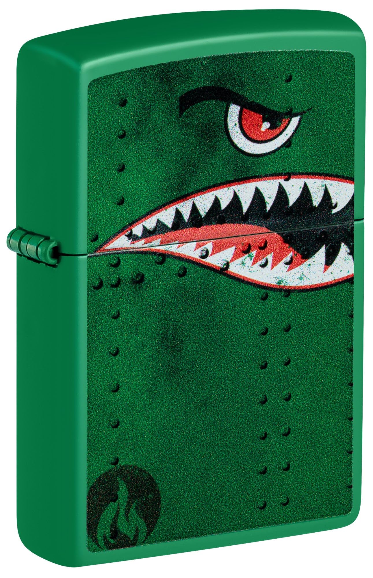 Zippo Lighter, Fighter Plane Nose Art, Shark Teeth - Green Matte 80976