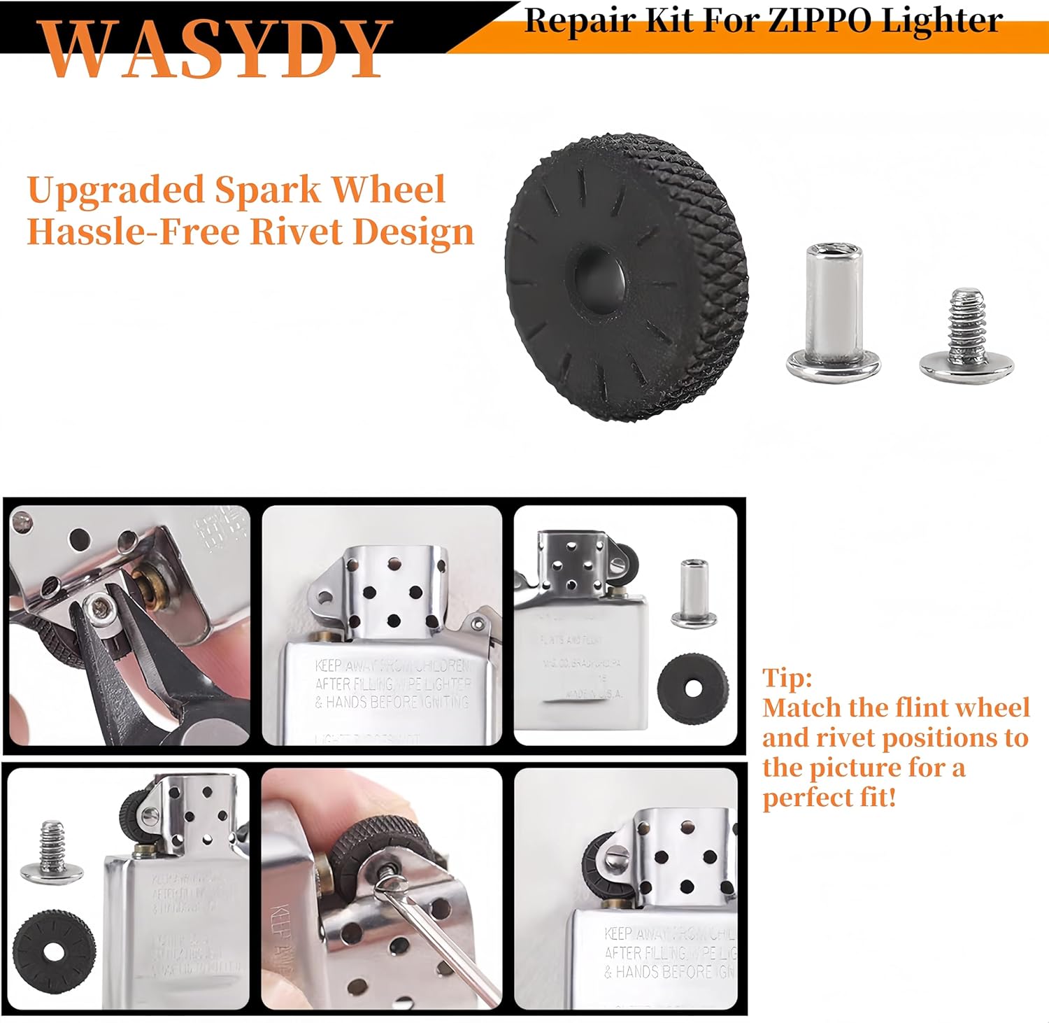 Lighter Repair Kit，Flint and Wick Set Compatible with Zippo Lighters,Flint Stones,Copper Cotton Wick,Flint Spring, Cotton, Cotton Felt Pad & Rubber Felt Pad,Wick with Needle,Flint Wheel Set