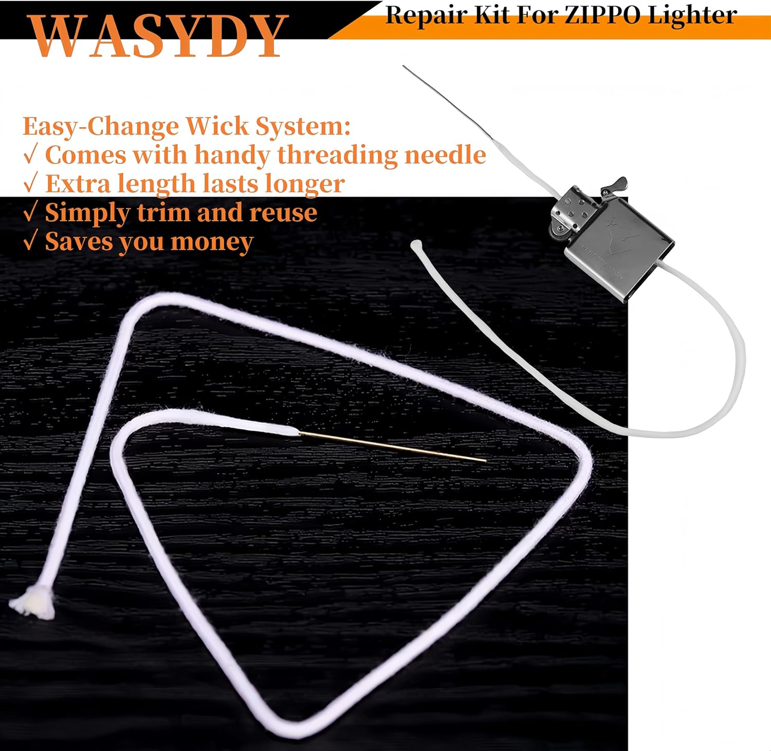 Lighter Repair Kit,Wick and Cotton Replacement Parts Compatible with Zippo Lighters,Copper Cotton Wick,Flint Spring, Cotton, Cotton Felt Pad & Rubber Felt Pad,Wick with Needle (Flint not includ)