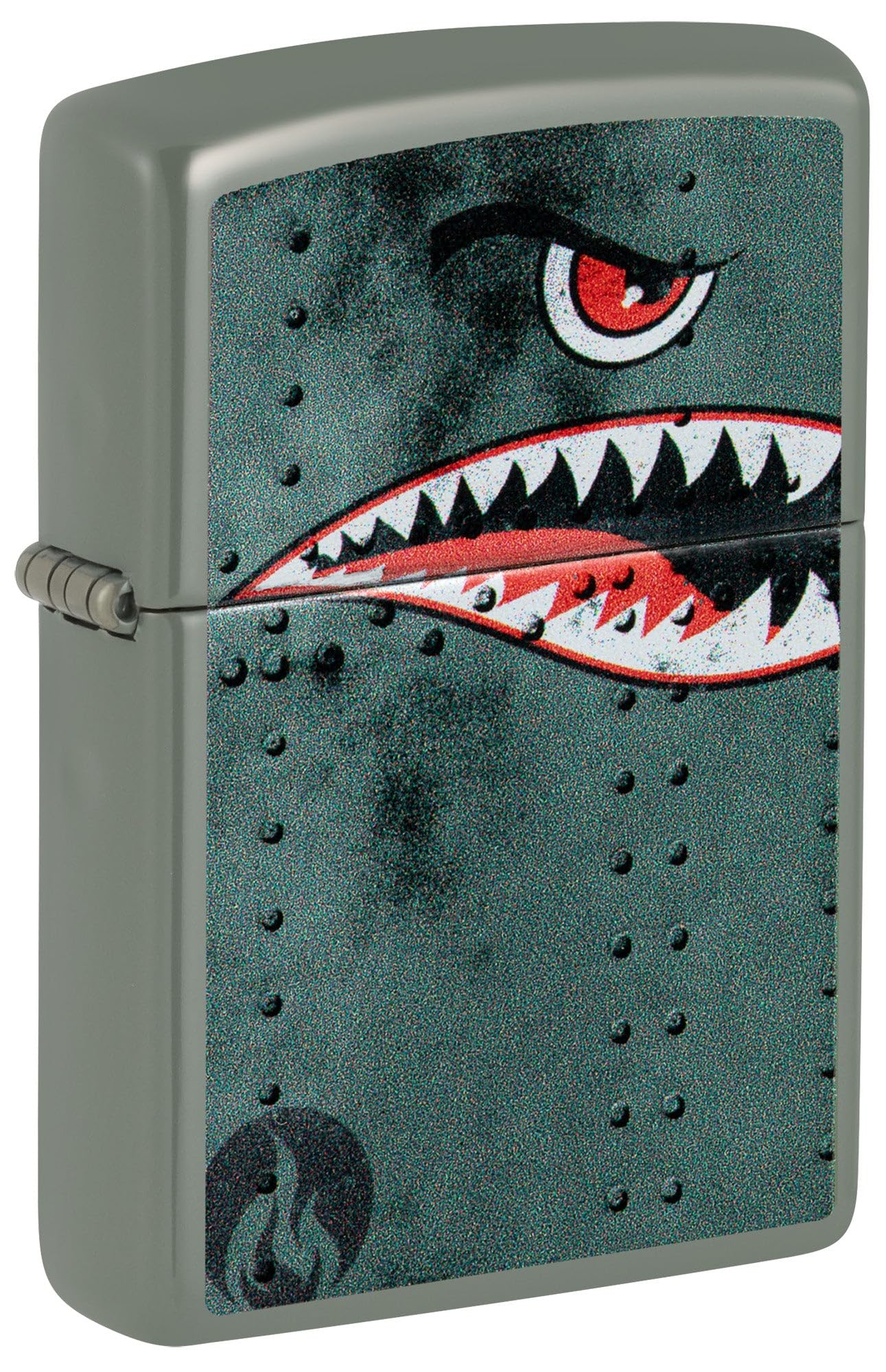 Zippo Lighter, Fighter Plane Nose Art, Shark Teeth - Green Matte 80976